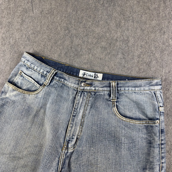 Godbody Denim Jean Shorts Mens Baggy Dip Dye Blue Size 38 x 14 Skate Grunge Rave - Picture 4 of 9